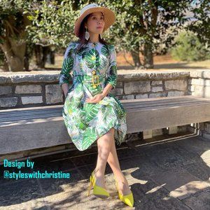 Becky Dress in cotton Tropical Leaves size S